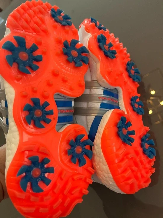 Adidas Men’s 360 Leather Golf Sneakers with Gray Stripes and Orange Accents - Picture 5 of 6